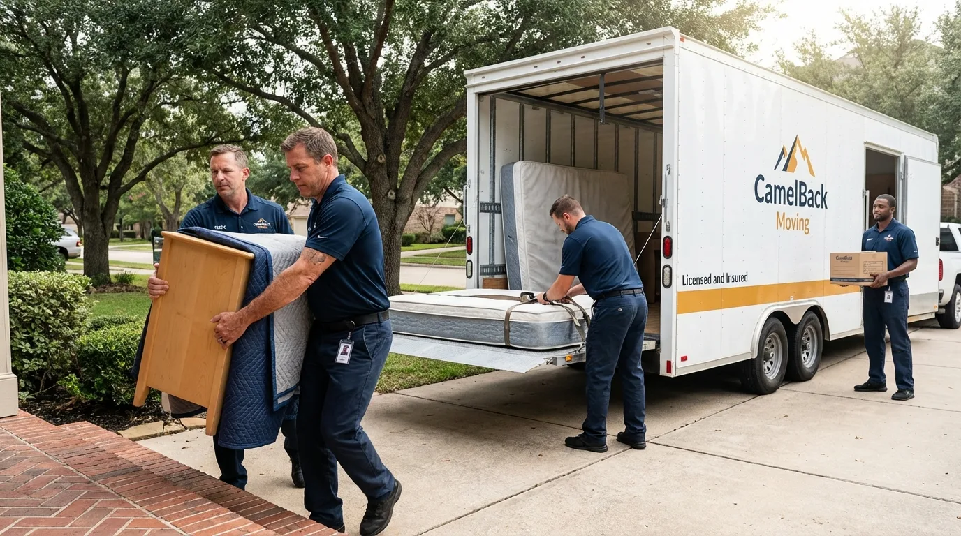 Crew loading residential truck for cross-state move from La Salle, CO